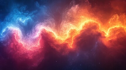 cosmic fire and ice collision in space, nebula background