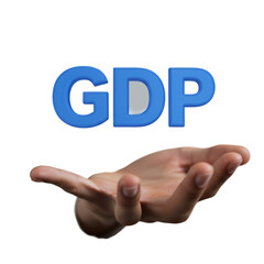 Poster - Hand Presenting 3D Blue GDP Text on Transparent Background