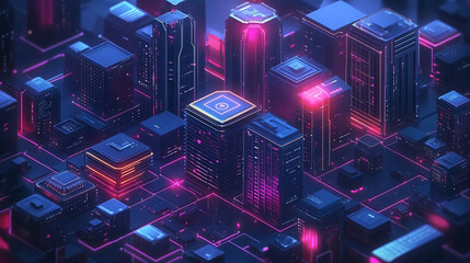 Poster - Futuristic city neon lights abstract cityscape digital art urban landscape cyberpunk architecture design