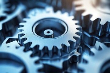 Poster - Intricate arrangement of metallic gears showcasing precision engineering and design details
