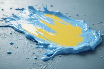 Leinwandbilder - Abstract art showcasing a vibrant yellow and blue paint splatter on a textured surface.