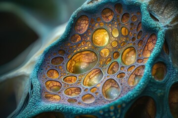 Leinwandbilder - Abstract close-up of a fractal structure resembling a complex organic form with vibrant teal and golden hues.