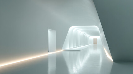 Poster - Modern white architecture interior design hallway with light and reflections clean and minimalist style