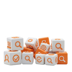 Poster - White and Orange Cubes with Search Icons on Transparent Background