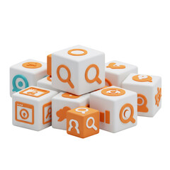Poster - White and Orange Cubes with Search Icons 3D Render
