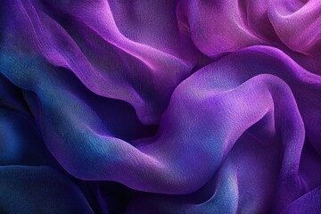 Poster - Close-up of a luxurious, flowing purple and blue ombre sheer fabric, showcasing its texture and drape.