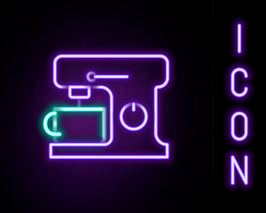 Poster - Glowing neon line Electric mixer icon isolated on black background. Kitchen blender. Colorful outline concept. Vector