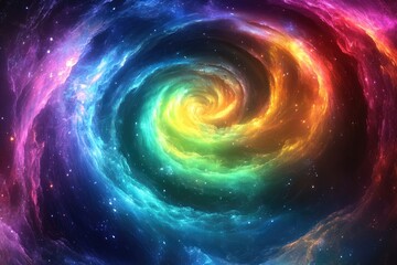 Poster - A vibrant, swirling nebula in space, displaying a rainbow of colors and cosmic dust.