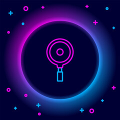 Fototapete - Glowing neon line Frying pan icon isolated on black background. Fry or roast food symbol. Colorful outline concept. Vector