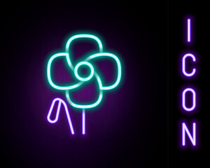 Poster - Glowing neon line Poppy flower icon isolated on black background. Colorful outline concept. Vector
