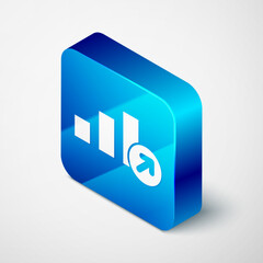 Poster - isometric financial growth icon isolated on grey background. increasing revenue. blue square button.