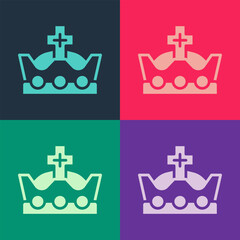 Poster - Pop art King crown icon isolated on color background. Vector