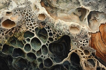Leinwandbilder - Intricate honeycomb-like rock formations, displaying a complex network of weathered cavities and tunnels.