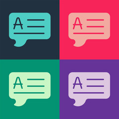 Poster - Pop art Speech bubbles with Answer icon isolated on color background. FAQ sign. Chat speech bubble and chart. Vector