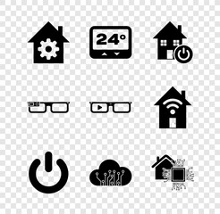 Poster - set smart home settings, thermostat, power button, internet of things, glasses and icon. vector