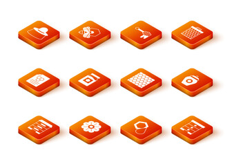 Poster - set hive for bees, flower, honeycomb, jar of honey, and icon. vector