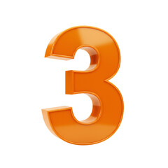 Poster - Orange Glossy Three Dimensional Number Three on Transparent Background