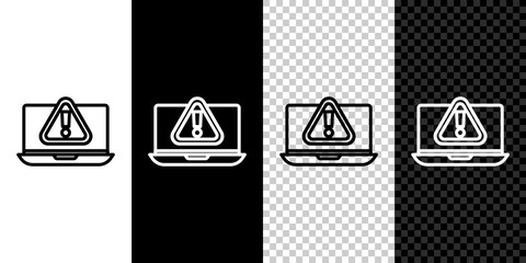 Poster - Set line Laptop with exclamation mark icon isolated on black and white background. Alert message smartphone notification. Vector