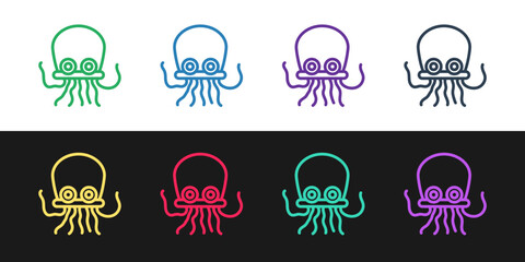 Poster - Set line Octopus icon isolated on black and white background. Vector.