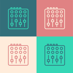 Poster - Pop art line Sound mixer controller icon isolated on color background. Dj equipment slider buttons. Mixing console. Vector