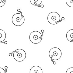 Poster - Grey line Vinyl player with a vinyl disk icon isolated seamless pattern on white background. Vector