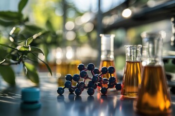 Poster - Exploration of chemical properties in a laboratory setting with glassware and molecular models