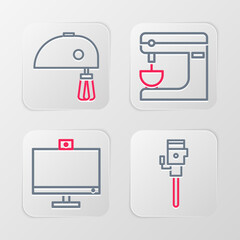 Poster - Set line Construction jackhammer, Computer monitor, Electric mixer and icon. Vector