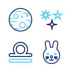 Poster - set line rabbit zodiac, libra, falling star and planet mars icon. vector