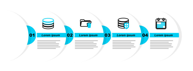 Fototapete - Set line Calendar, Database protection, Delete folder and icon. Vector