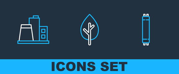 Poster - Set line Fluorescent lamp, Factory and Tree icon. Vector