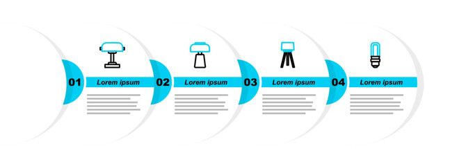 Poster - Set line LED light bulb, Floor lamp, Table and icon. Vector