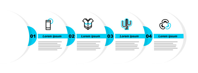 Poster - Set line Beans, Cactus, Poncho and Tequila glass with lemon icon. Vector