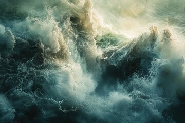 Aufkleber - Turbulent ocean waves crashing, creating a mesmerizing display of frothy whitecaps and deep teal depths.