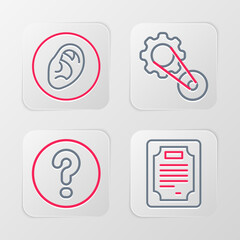 Poster - set line certificate template, speech bubbles with question, timing belt kit and ear listen sound si