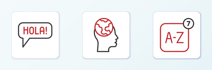 Poster - set line online translator, hola different languages and learning foreign icon. vector