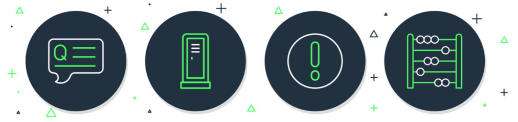 Poster - Set line Locker or changing room, Speech bubble and Exclamation, bubbles with Question and Abacus icon. Vector