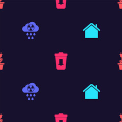 Poster - set house, acid rain and radioactive cloud, send to the trash and electric saving plug pot on seamle