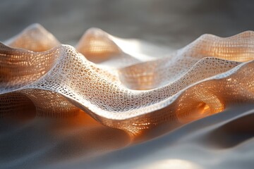 Aufkleber - Intricate woven fabric forming undulating landscape, illuminated by sunlight.