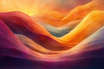 Aufkleber - Abstract painting of rolling hills at sunset, warm colors blend in a dreamy landscape.