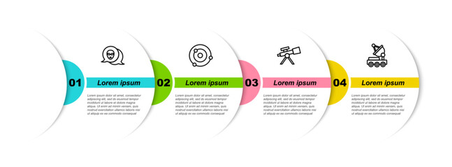 set line alien, solar system, telescope and mars rover. business infographic template. vector