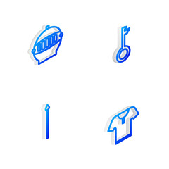 Poster - Set Isometric line Old key, Medieval iron helmet, spear and Body armor icon. Vector