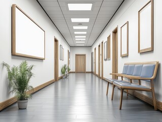 Poster - Empty hallway designs and modern structures animal hospital and empty white board