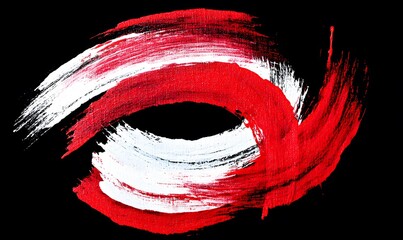 Wall Mural - minimal and random broad red and white circular brushstrokes on black canvas, generative ai