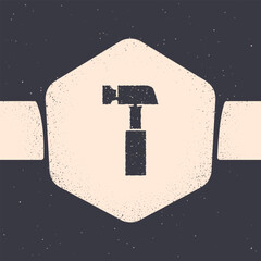 Poster - Grunge Hammer icon isolated on grey background. Tool for repair. Monochrome vintage drawing. Vector