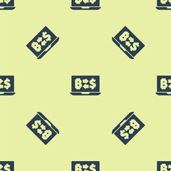 Poster - Blue Cryptocurrency exchange icon isolated seamless pattern on yellow background. Bitcoin to dollar exchange icon. Cryptocurrency technology, mobile banking. Vector