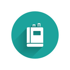 Poster - White Book icon isolated with long shadow. Green circle button. Vector