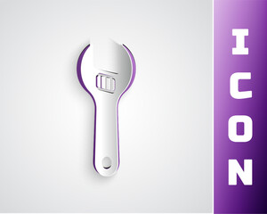 Poster - Paper cut Adjustable wrench icon isolated on grey background. Paper art style. Vector