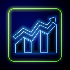 Aufkleber - Glowing neon Financial growth increase icon isolated on blue background. Increasing revenue. Vector