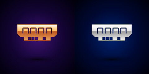 Fototapete - Gold and silver RAM, random access memory icon isolated on black background. Vector
