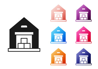 Poster - Black Warehouse icon isolated on white background. Set icons colorful. Vector